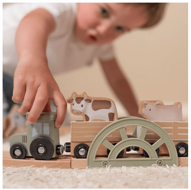 Little Dutch | Houten Treinbaan | Treinset Little Farm | +18 maanden - Kleine Eland