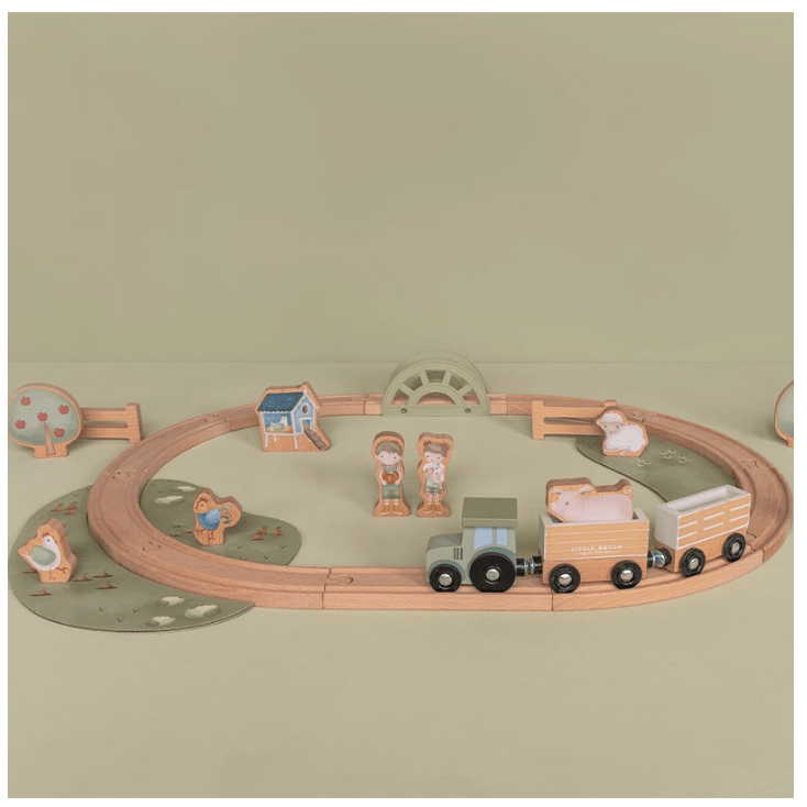 Little Dutch | Houten Treinbaan | Treinset Little Farm | +18 maanden - Kleine Eland
