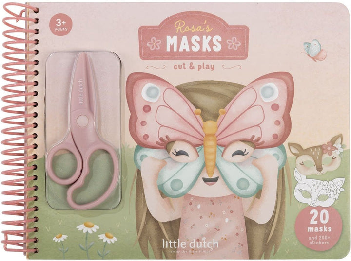 Little Dutch | Knutselboek Rosa &amp; Friends | Maskers Maken | inclusief kindveilige Schaar | 3+ - Kleine Eland