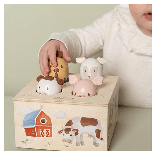 Little Dutch | Little Farm | Pop Up met Dierengeluiden | 14 x 12,5 x 14 cm | 1+ - Kleine Eland