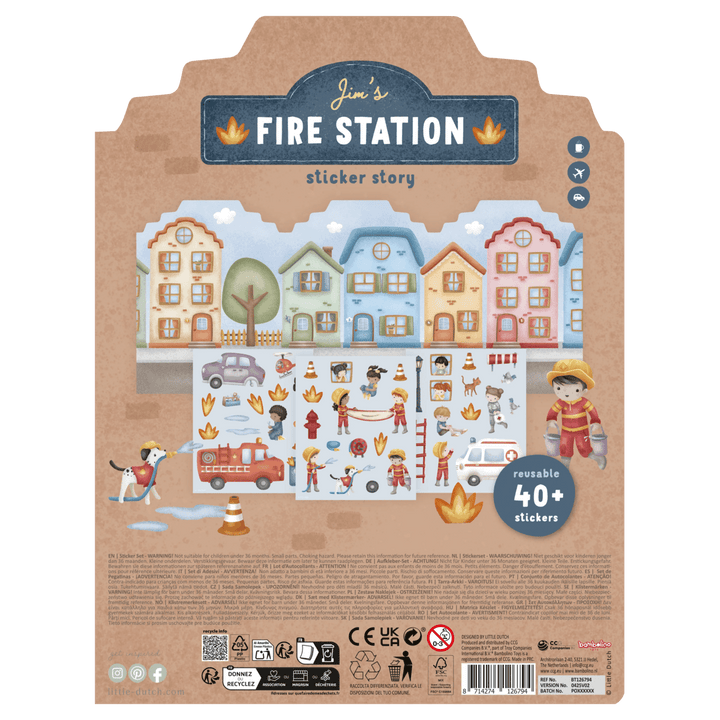 Little Dutch | Stickerboek | Jim &amp; Friends | Fire Station | 3+ - Kleine Eland