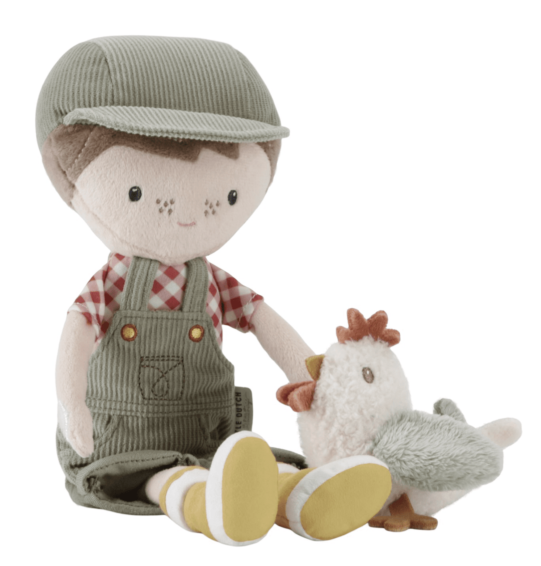 Little Dutch | Stoffen Knuffelpop | Boer Jim met Kip | 35 cm | 1+ - Kleine Eland