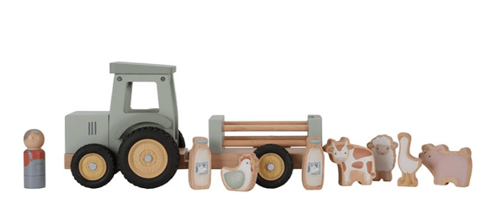 Little Dutch | Tractor met Trailer | Little Farm | 30 cm | 10 delig | +18 maanden - Kleine Eland