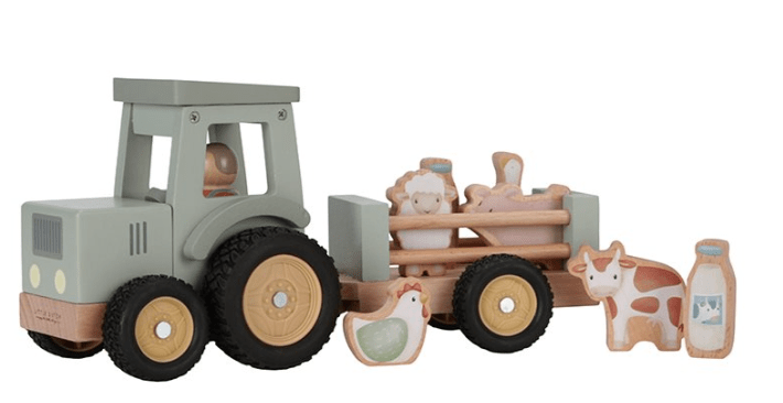 Little Dutch | Tractor met Trailer | Little Farm | 30 cm | 10 delig | +18 maanden - Kleine Eland