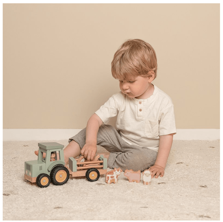 Little Dutch | Tractor met Trailer | Little Farm | 30 cm | 10 delig | +18 maanden - Kleine Eland