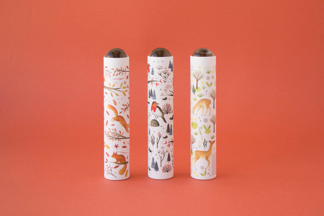 Londji Wildlife kaleidoscopes with squirrels, robins and deer