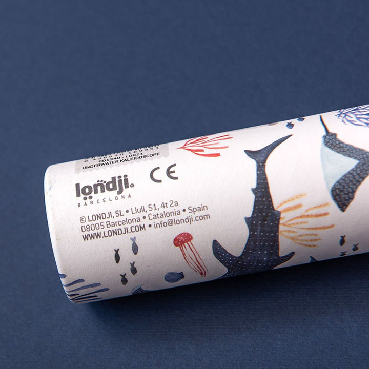 Back of the Londji Underwater kaleidoscope with Londji logo