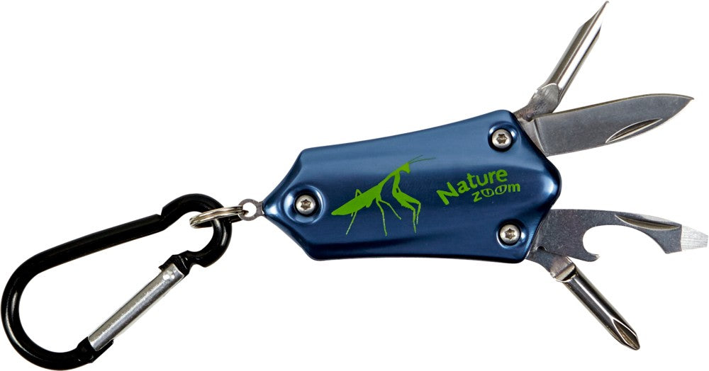 Nature Zoom mini multi-tool with carabiner and unfolded tools