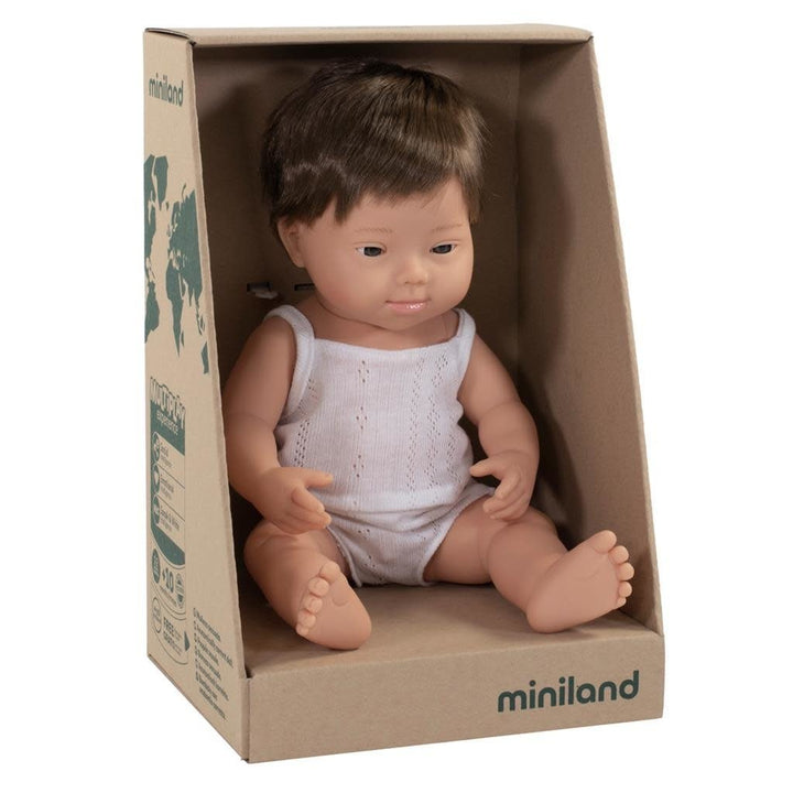 Miniland | Babypop | Waterdicht | Jongen met syndroom van Down | 38 cm | +10 mnd - Kleine Eland