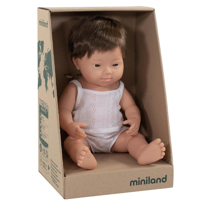 Miniland | Babypop | Waterdicht | Jongen met syndroom van Down | 38 cm | +10 mnd - Kleine Eland