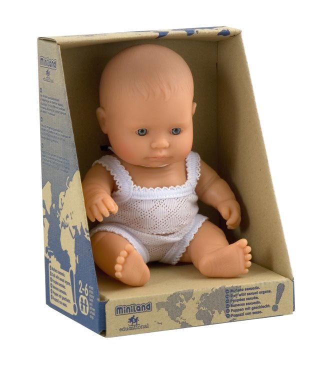 Miniland | Babypop | Waterdicht | Meisje met blauwe ogen | 21 cm | +10 mnd - Kleine Eland