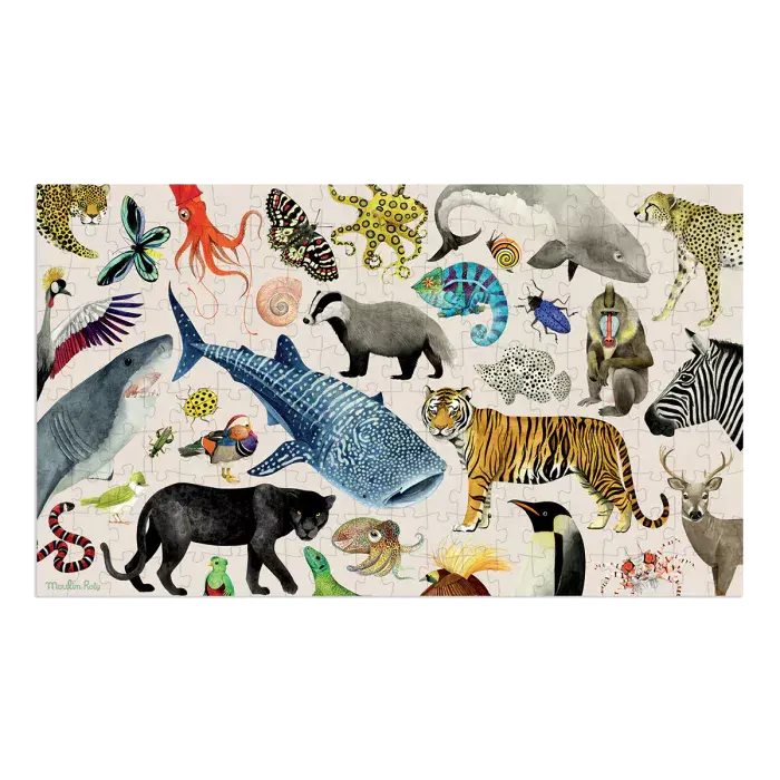 Moulin Roty | Puzzle | Animals of the World | 35 x 60 cm | 200 stukjes | 6+ - Kleine Eland