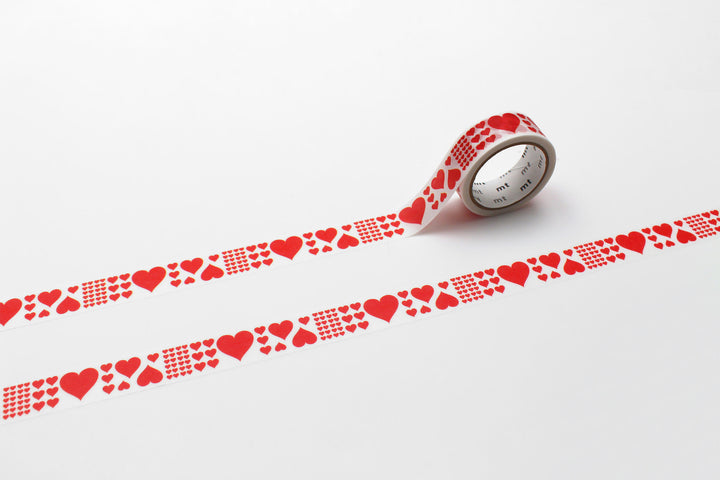 mt washi tape Heart red met rood hartjespatroon