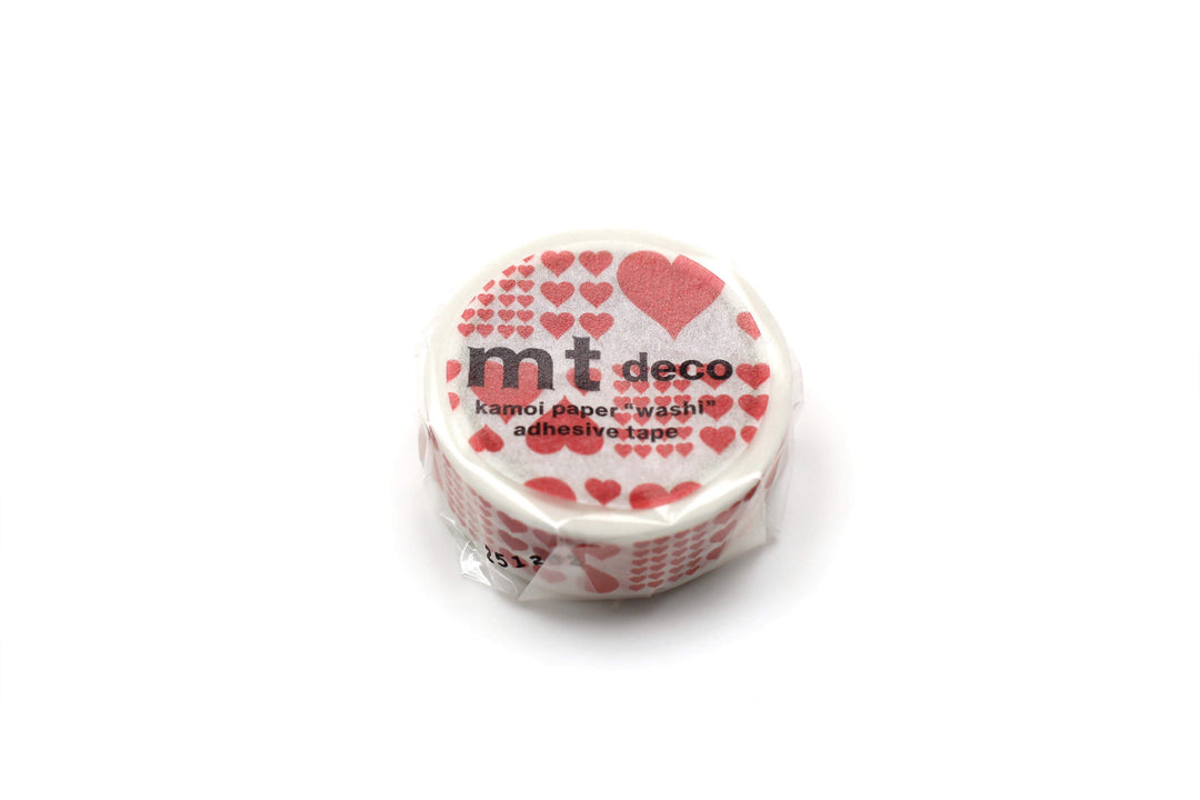 mt washi tape Heart red, rol van opzij