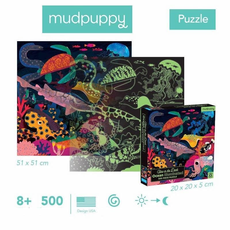 Mudpuppy | Glow in the Dark Puzzle | Ocean Illuminated | 500 pcs | 8+ - Kleine Eland