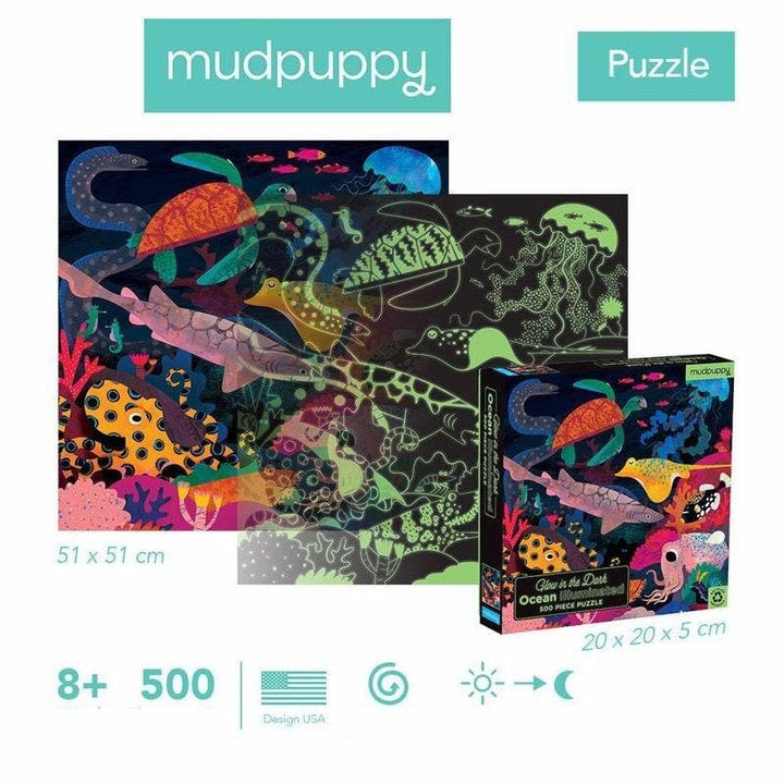 Mudpuppy | Glow in the Dark Puzzle | Ocean Illuminated | 500 pcs | 8+ - Kleine Eland