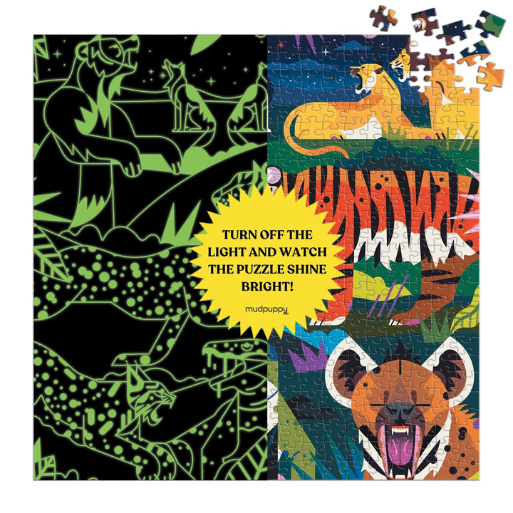 Mudpuppy | Glow in the Dark Puzzle | Predators Illuminated | 51 x 51 cm | 500 pieces | 8+ - Kleine Eland