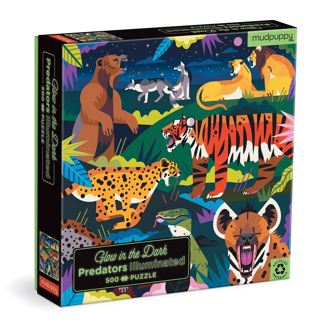 Mudpuppy | Glow in the Dark Puzzle | Predators Illuminated | 51 x 51 cm | 500 pieces | 8+ - Kleine Eland