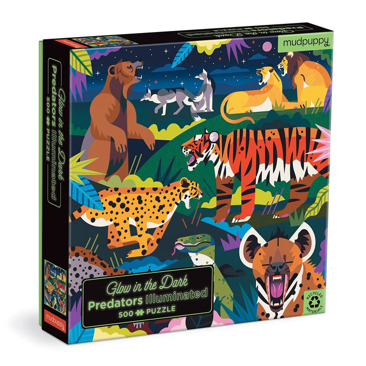 Mudpuppy | Glow in the Dark Puzzle | Predators Illuminated | 51 x 51 cm | 500 pieces | 8+ - Kleine Eland