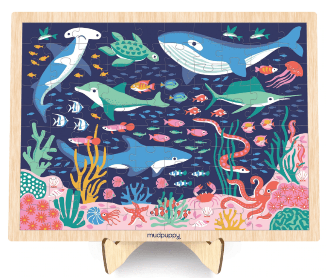Mudpuppy | Wooden Puzzle | Ocean Life | incl Standaard | 100 pieces | 5+ - Kleine Eland