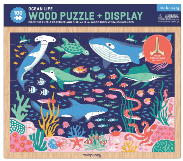 Mudpuppy | Wooden Puzzle | Ocean Life | incl Standaard | 100 pieces | 5+ - Kleine Eland