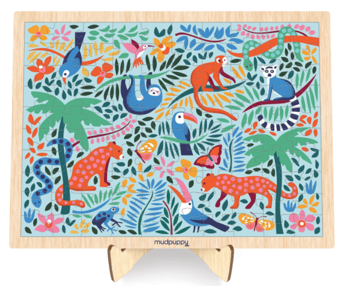 Mudpuppy | Wooden Puzzle | Rainforest | incl Standaard | 100 pieces | 5+ - Kleine Eland