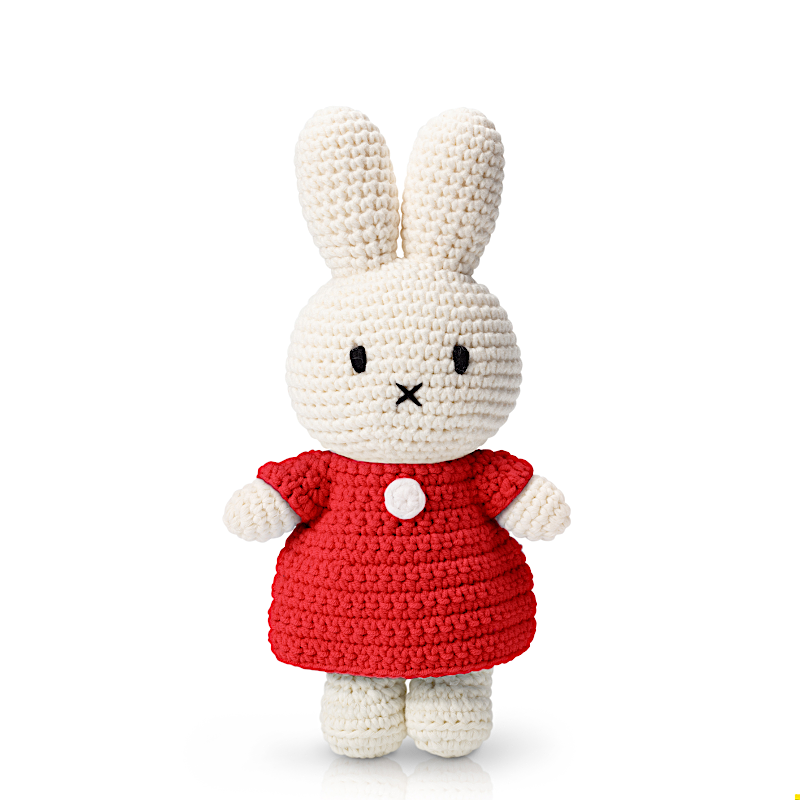 Gehaakte Knuffel | Miffy/Nijntje | Rode Dress | 25 cm | 100 % Cotton | 3+