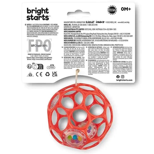 Oball | Rattle Easy - Grasp Toy | Orange | 10 cm | 0+ - Kleine Eland