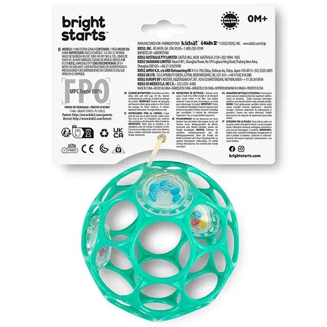 Oball | Rattle Easy - Grasp Toy | Teal | 10 cm | 0+ - Kleine Eland
