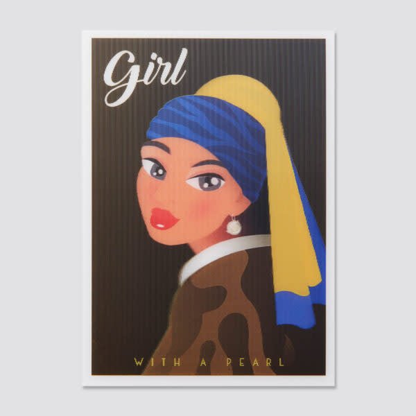 Orange Panda | Lenticulaire Kaart Bewegend | Girl with a Pearl Earring - Kleine Eland