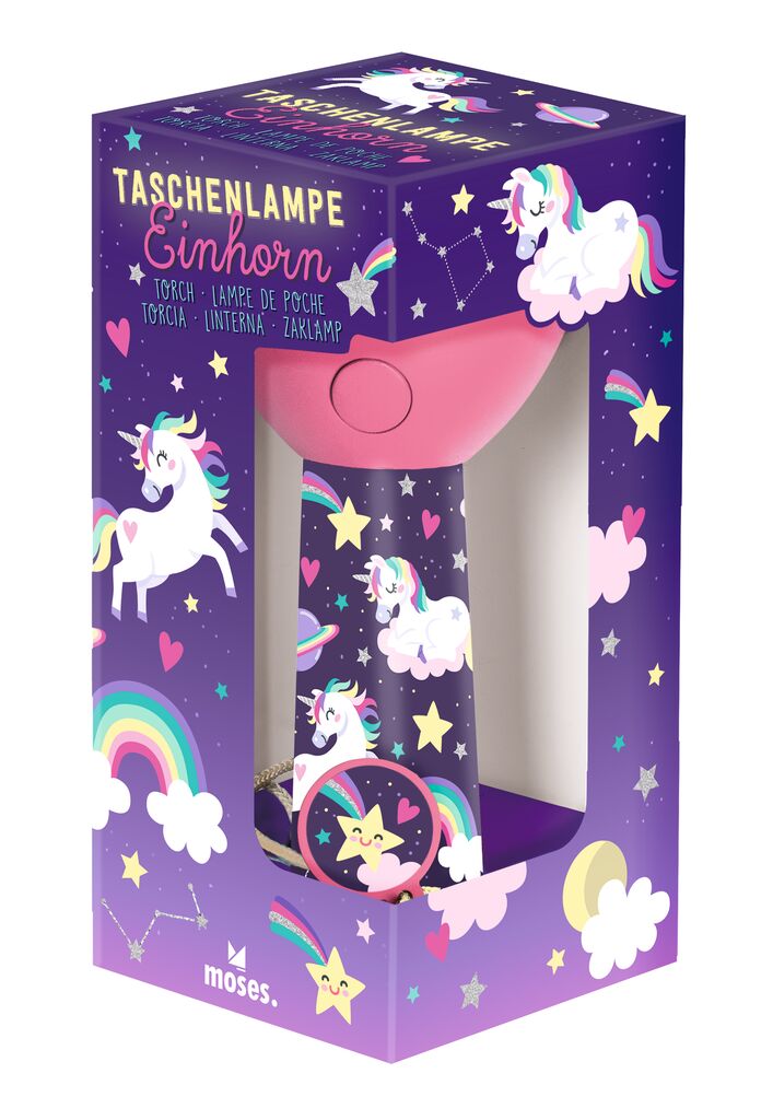 Einhorn-Taschenlampe in der Moses-Verpackung.