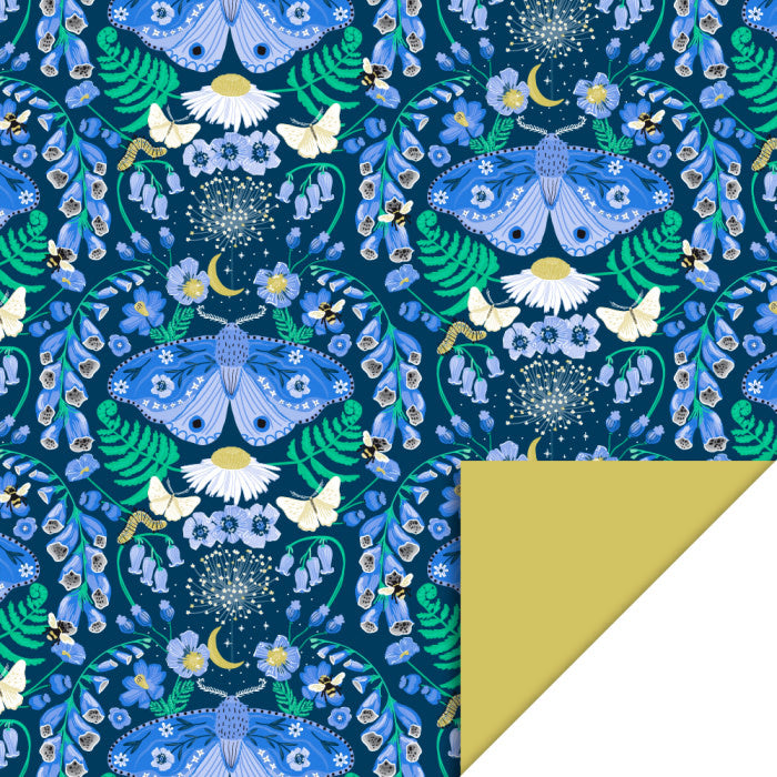 HOP Cadeaupapier | Botanic Blue - Yellow  | 70 cm x 3 mtr