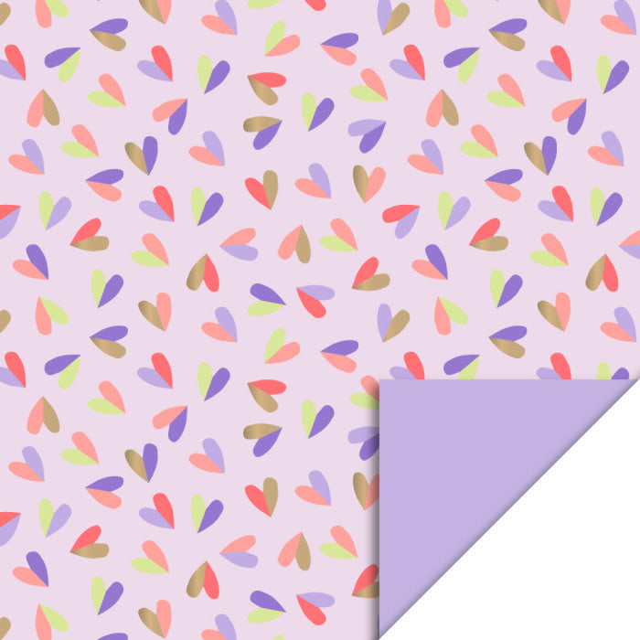 HOP Cadeaupapier | Hearts Duo Blue | Lilac | 70 cm x 3 mtr