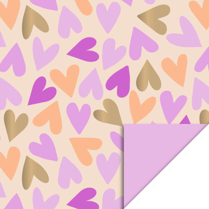 HOP Cadeaupapier | Big Hearts Gold - Pink  | 70 cm x 3 mtr
