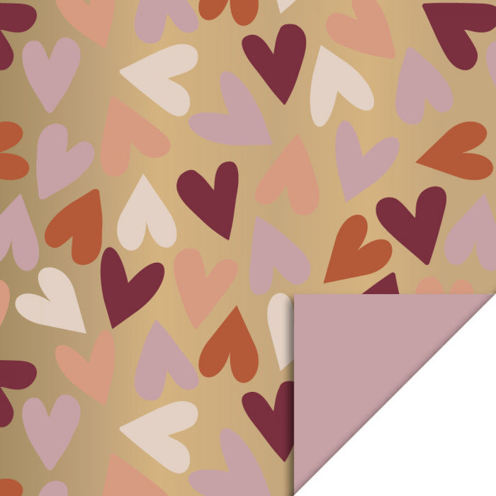 HOP Cadeaupapier | Big Hearts Goud - Faded Pink | 70 cm x 3 mtr