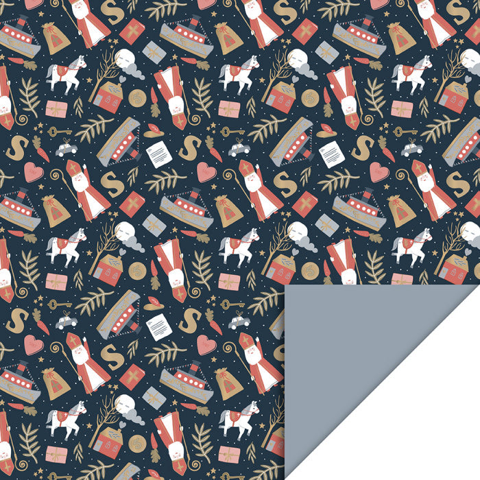 HOP Cadeaupapier | 5 dec | Pakjesavond Dark | Blue | 70 cm x 3 mtr