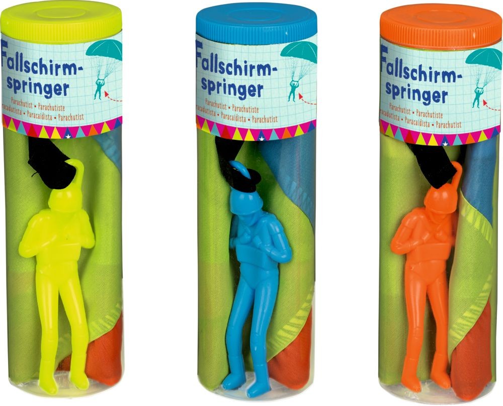 Parachutisten in drie kleuren in verpakking