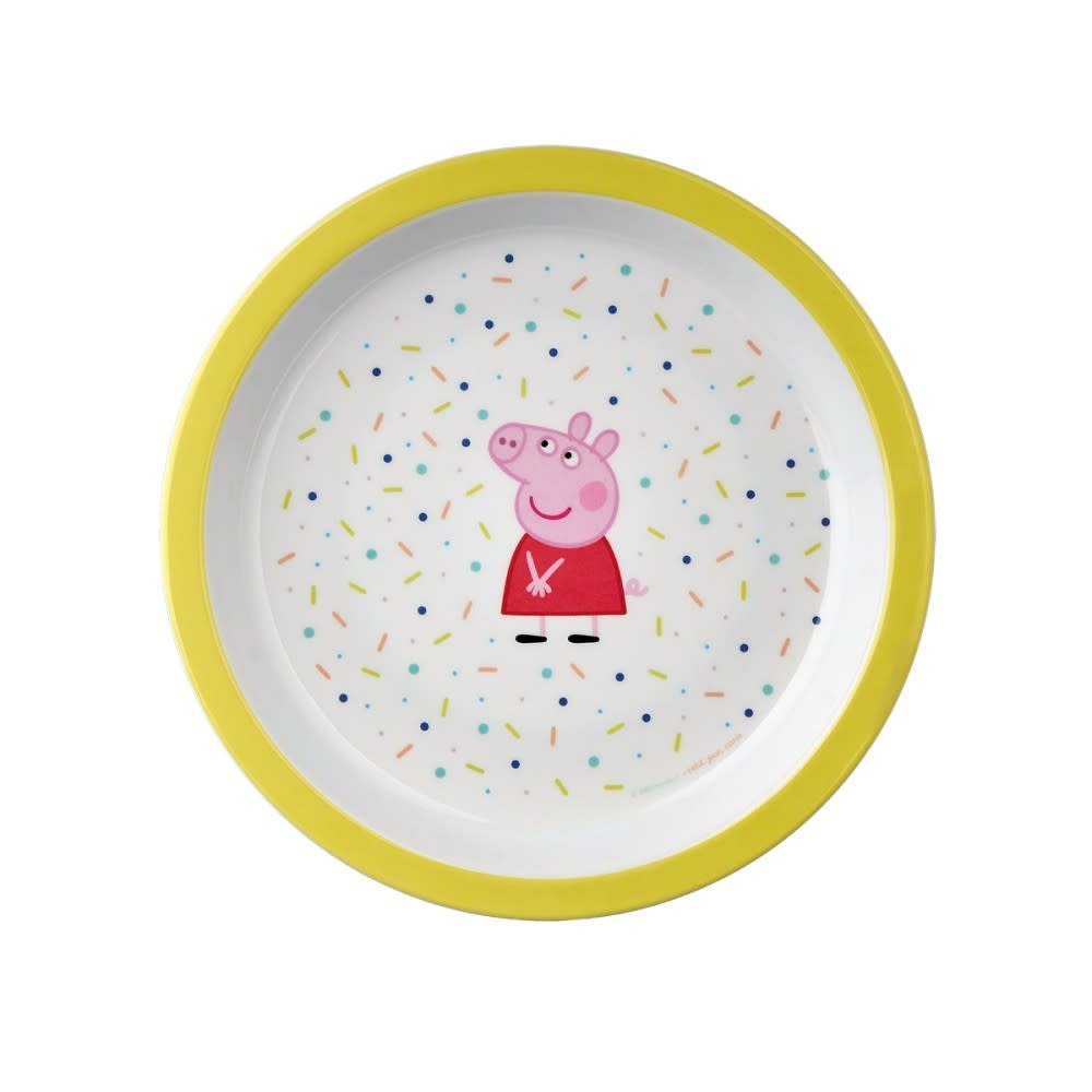 Petit Jour Paris | Peppa Pig | Bord Met Opstaande Rand | Gele rand | 18 cm | + 6 mnd - Kleine Eland