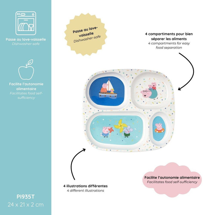 Petit Jour | Peppa Pig | Vakjesbord | 4 compartimenten | 24 x 21 cm | +6 mnd - Kleine Eland