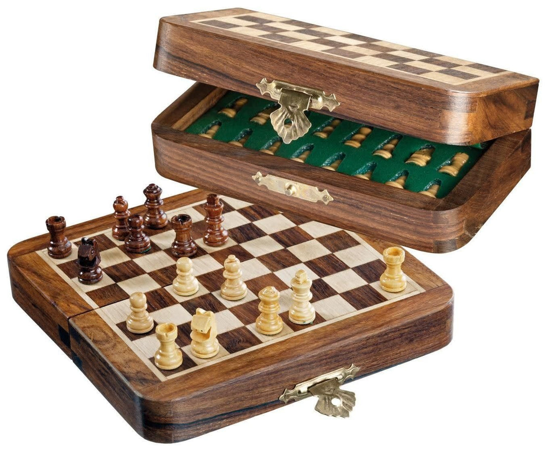Philos | Houten Schaakspel | Travelgame Chess | magnetisch klapbord | 13 x 6,5 cm - Kleine Eland
