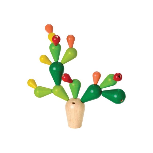 Plan Toys houten balanceercactus 4101 opgebouwd op witte achtergrond