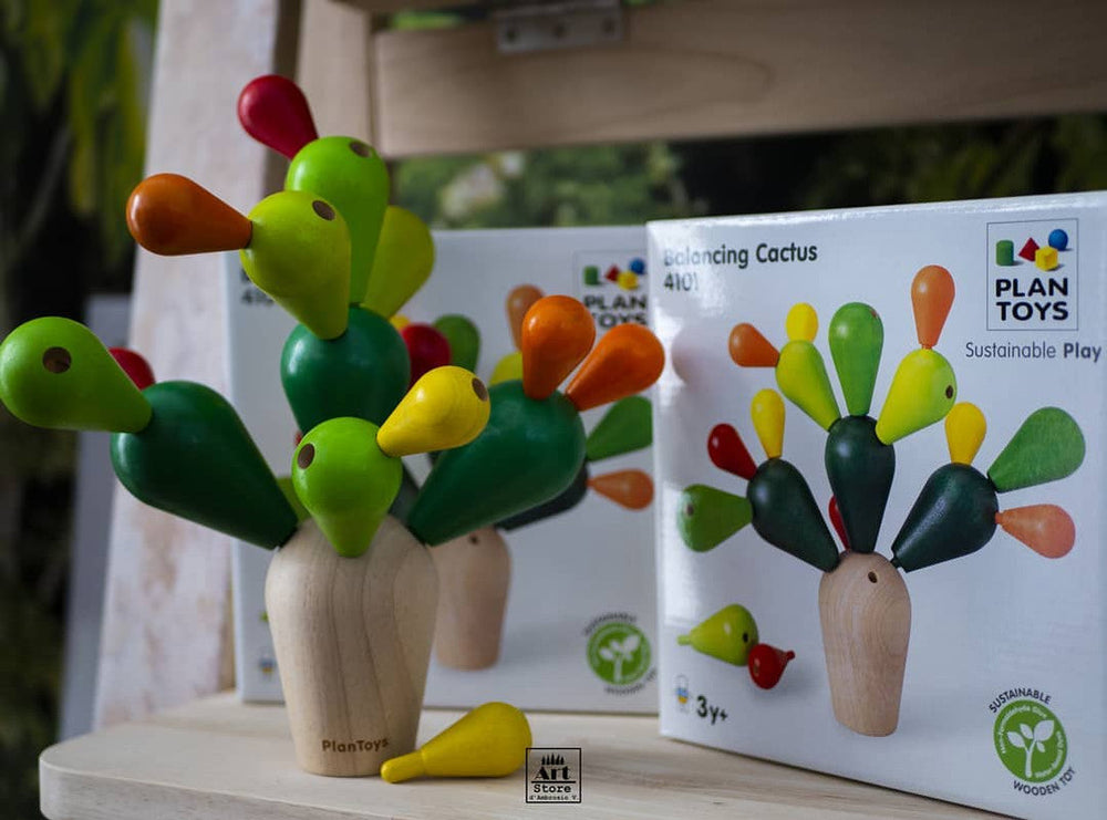Plan Toys balanceercactus met houten onderdelen en verpakking