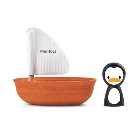 Plan Toys | Houten Zeilboot | Sailing Boat with Penguin | 1+ - Kleine Eland