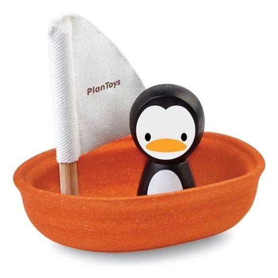 Plan Toys | Houten Zeilboot | Sailing Boat with Penguin | 1+ - Kleine Eland