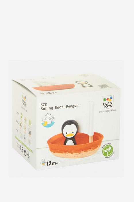 Plan Toys | Houten Zeilboot | Sailing Boat with Penguin | 1+ - Kleine Eland