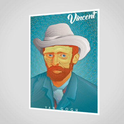 Orange Panda | Lenticulaire Kaart Bewegend | Vincent van Gogh | Self-portrait with Grey Felt Hat
