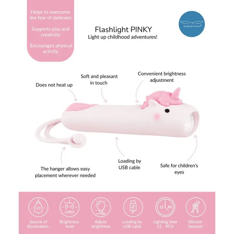 Rabbit &amp; Friends | Unicorn | Oplaadbare Zaklantaarn | Siliconen | 25cm | 2+ - Kleine Eland