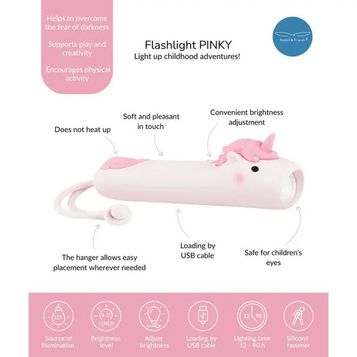 Rabbit &amp; Friends | Unicorn | Oplaadbare Zaklantaarn | Siliconen | 25cm | 2+ - Kleine Eland