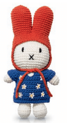 Crochet Plush Toy | Miffy | Blue Flower Dress | Red Hat | 25 cm | 100% Cotton | 0+