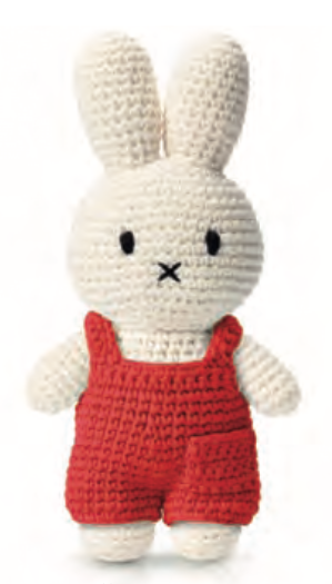 Gehaakte Knuffel | Miffy/Nijntje | Red Overall | 25 cm | 100 % Cotton | 0+